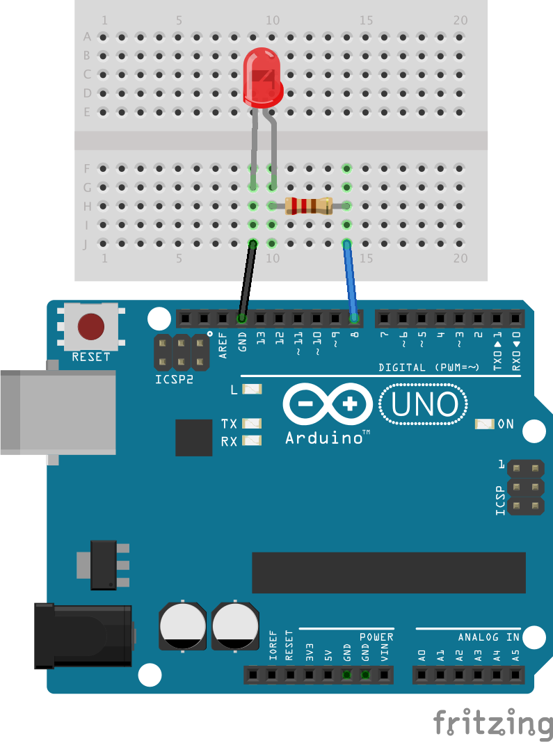 LED connection (board view)
