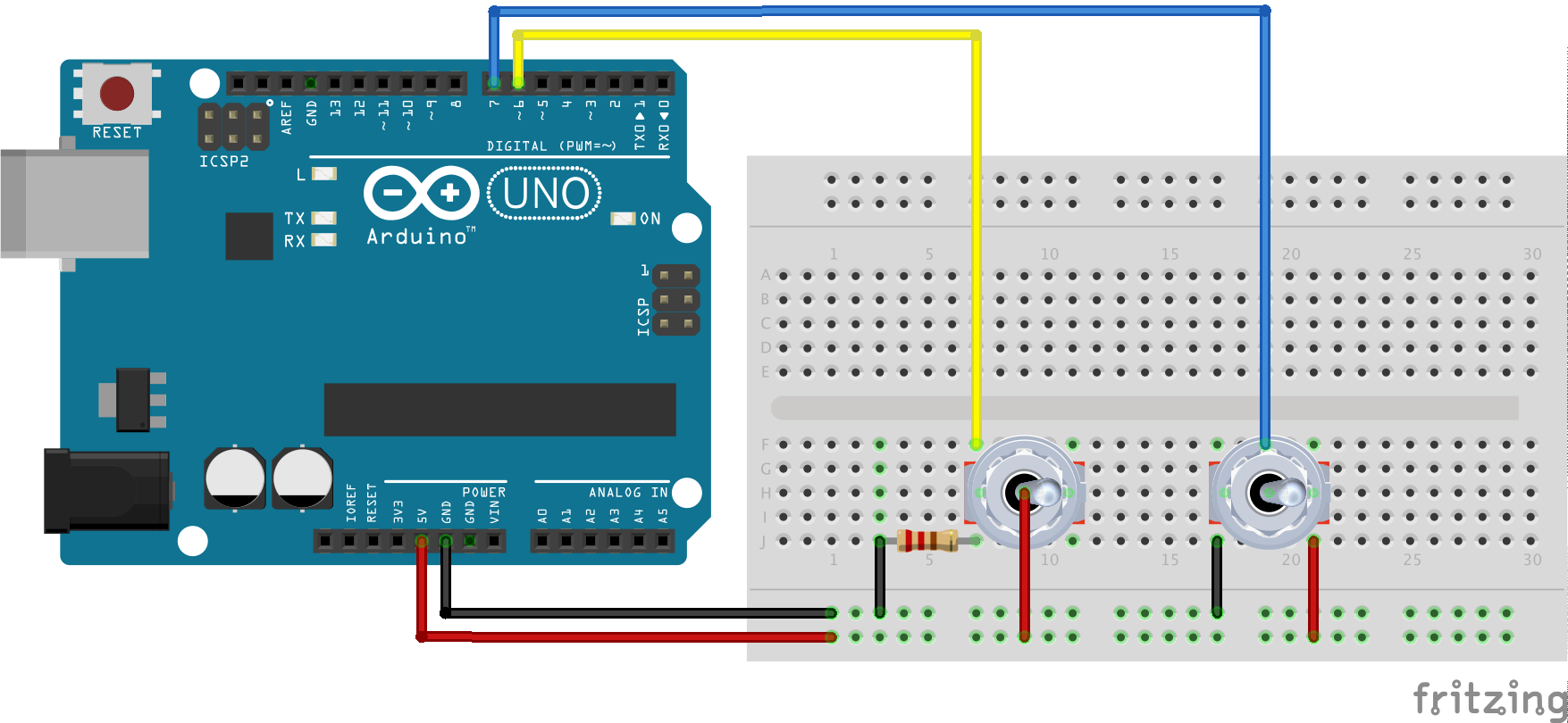 2 positions toggle switch connection (board view)
