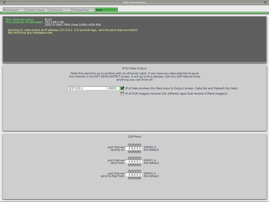 X-Plane network settings